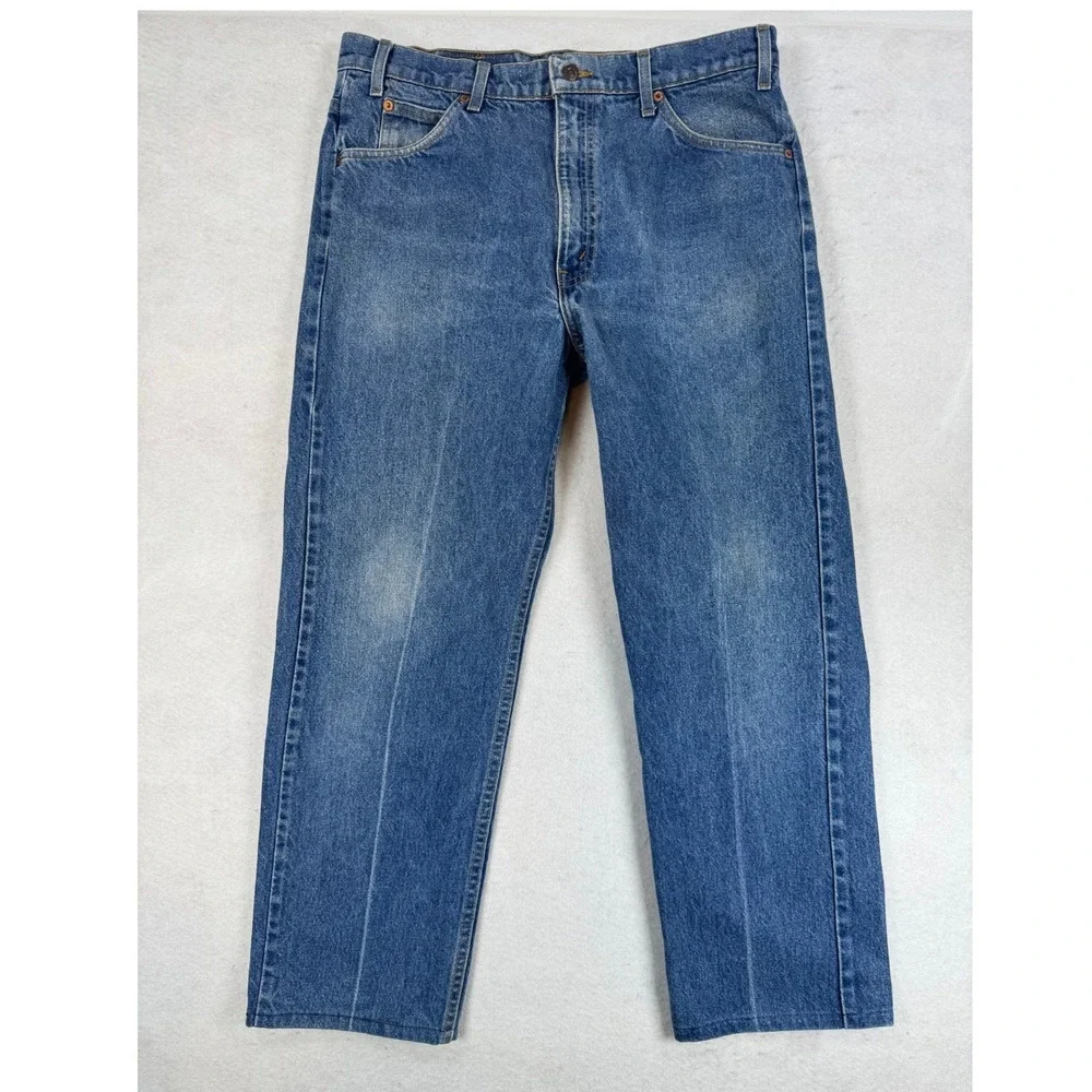 Vintage Levis 505 Orange Tab Jeans 90s Mens 36x27 USA Straight Leg Medium Wash